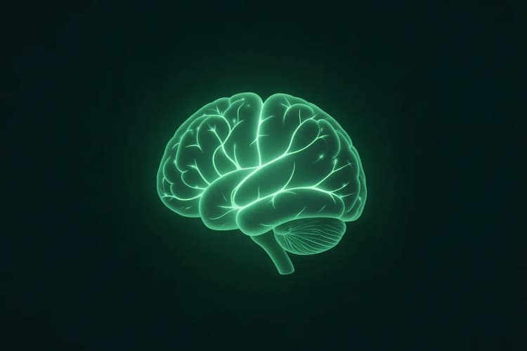 Um cérebro estilizado com conexões brilhantes, representando a atividade neural.