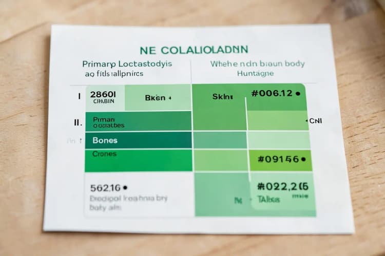 Gráfico comparativo mostrando os diferentes tipos de colágeno (I, II, III) e suas principais localizações no corpo humano, como pele, ossos e cartilagens.